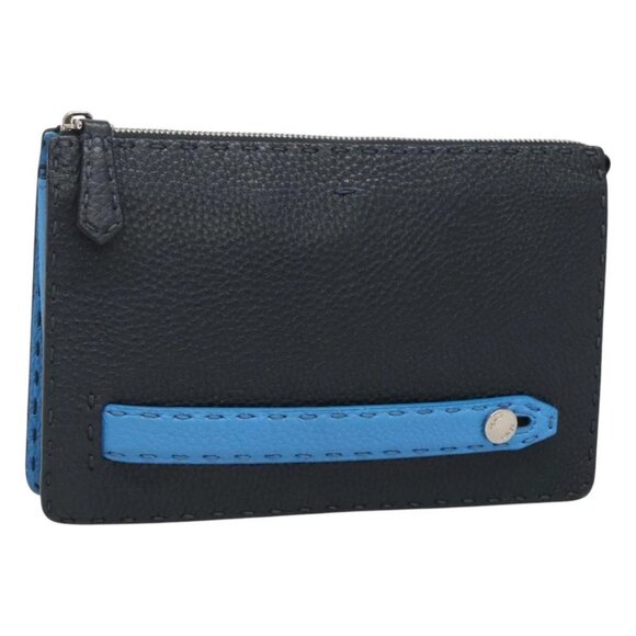 FENDI Celeria Clutch Bag Leather Black Auth - Picture 1 of 16